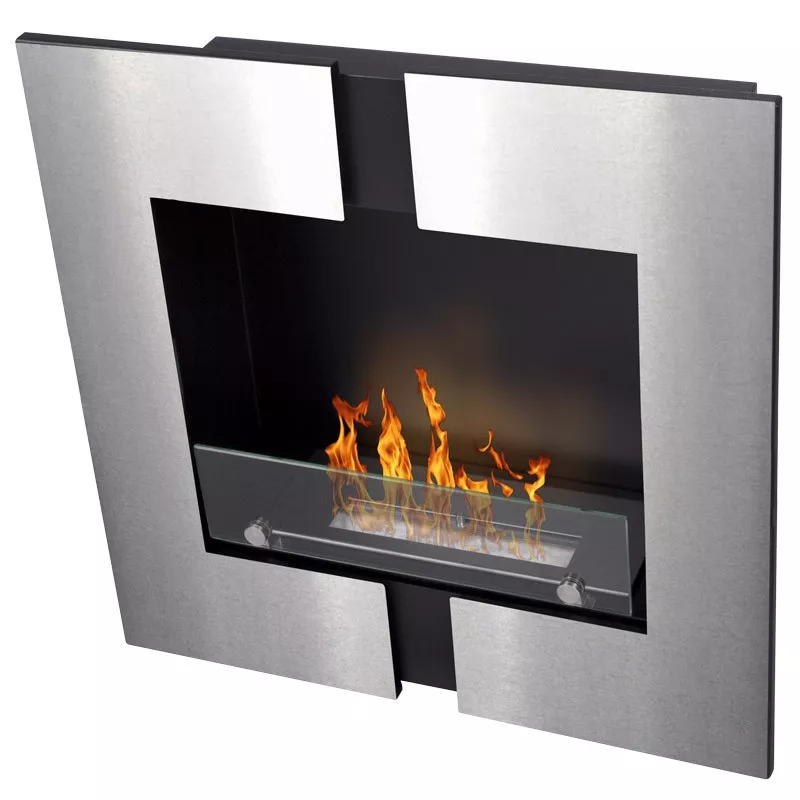 Duo Chimenea bioetanol de pared, 60 x 60 x 20cm Color Acero inoxidable cepillado