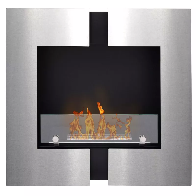 Duo Chimenea bioetanol de pared, 60 x 60 x 20cm Color Acero inoxidable cepillado