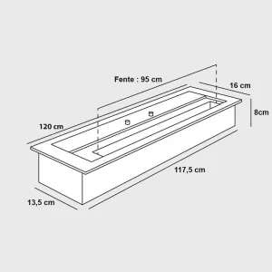 Quemador independiente de 120 cm, quemador de etanol XXL