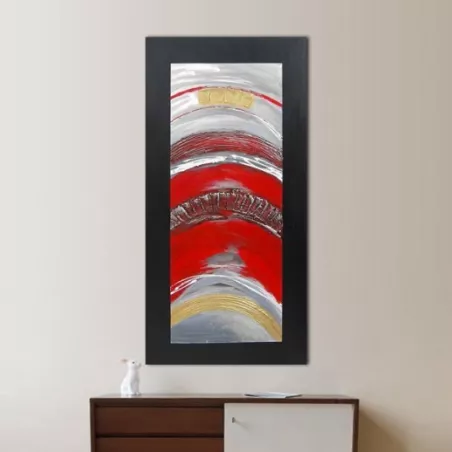 Pintura roja abstracta y metal, 120 x 60x 4 cm