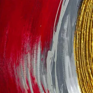 Pintura roja abstracta y metal, 120 x 60x 4 cm
