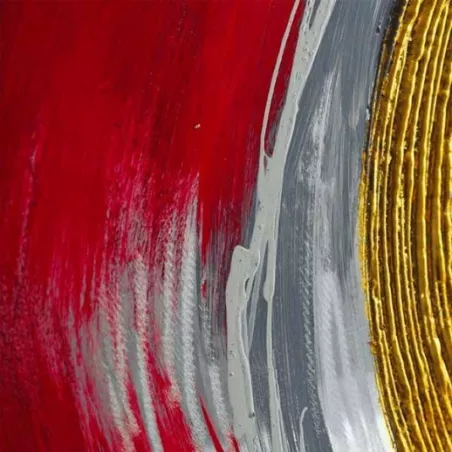 Pintura roja abstracta y metal, 120 x 60x 4 cm