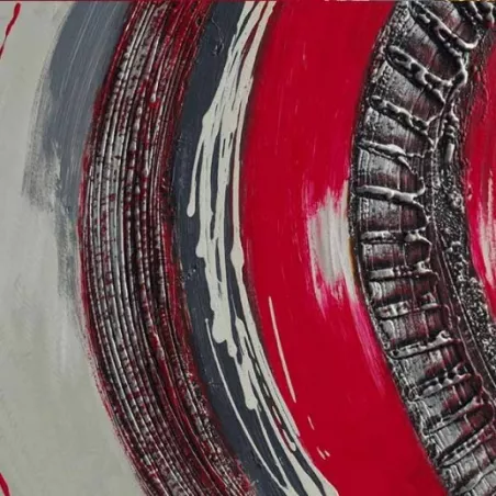 Pintura roja abstracta y metal, 120 x 60x 4 cm