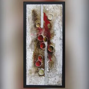 Pintura abstracta, collage de cilindros, 120 x 60 cm