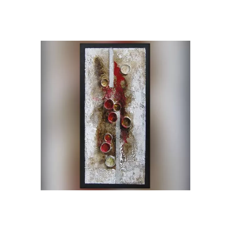 Pintura abstracta, collage de cilindros, 120 x 60 cm