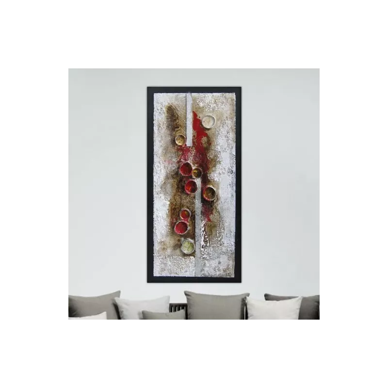 Pintura abstracta, collage de cilindros, 120 x 60 cm