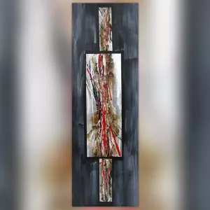 Pintura abstracta en rojo y pizarra, 40 x 120 cm