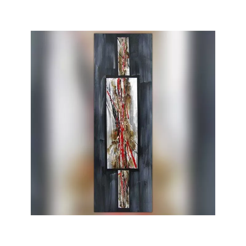 Pintura abstracta en rojo y pizarra, 40 x 120 cm