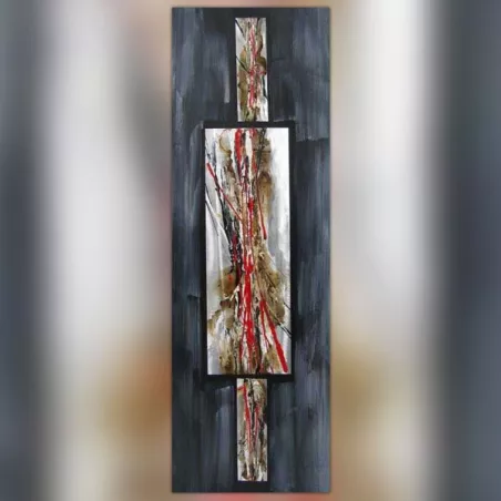 Pintura abstracta en rojo y pizarra, 40 x 120 cm