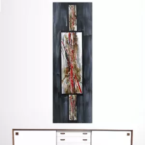 Pintura abstracta en rojo y pizarra, 40 x 120 cm