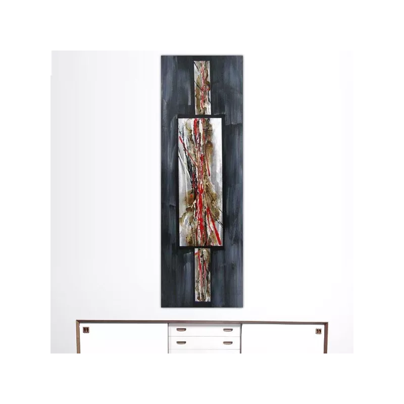 Pintura abstracta en rojo y pizarra, 40 x 120 cm