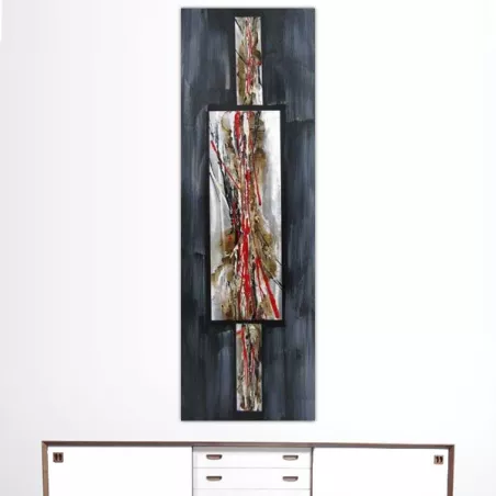 Pintura abstracta en rojo y pizarra, 40 x 120 cm