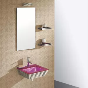 Conjunto de baño Bubble y lavabo de cristal rosa