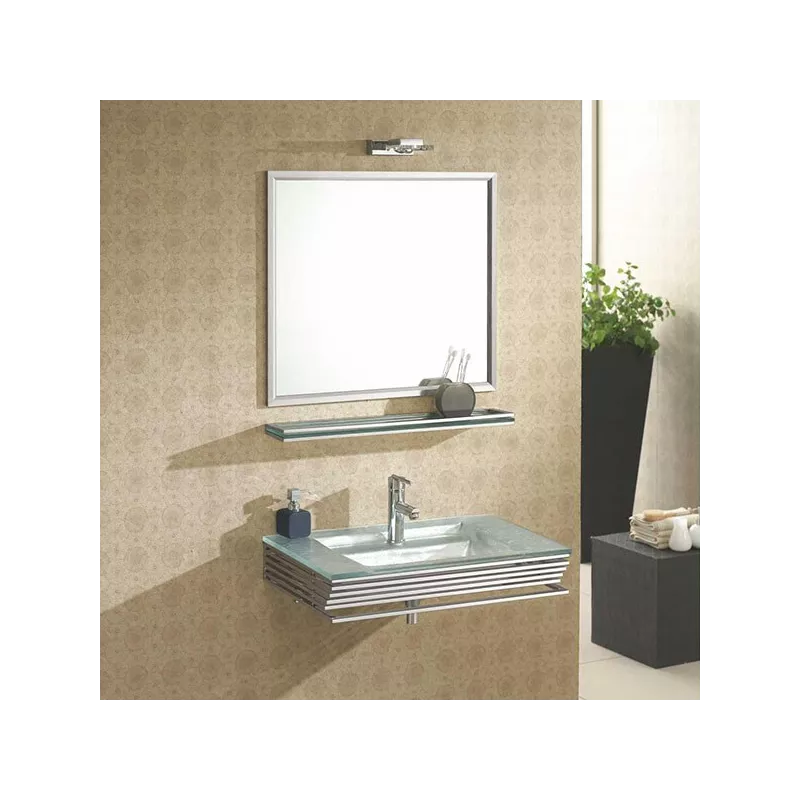 Conjunto de baño de cristal blanco opalino Color Plata