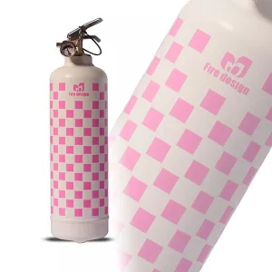 Extintor diseño gingham rosa, altura 33 cm