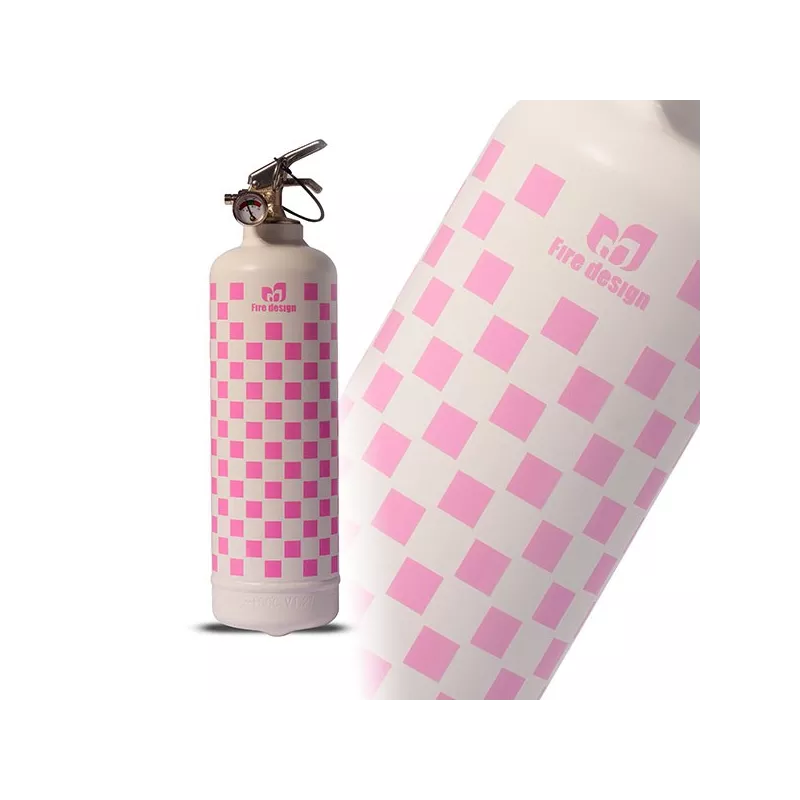 Extintor diseño gingham rosa, altura 33 cm
