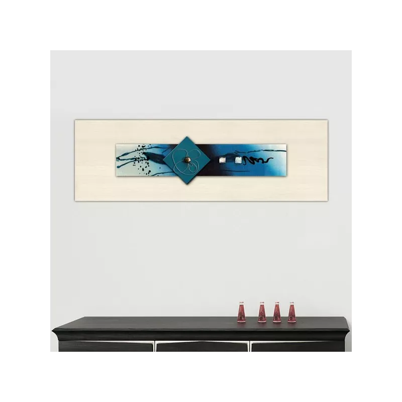 Pintura sobre vidrio azul, 120 x 40 x 7 cm