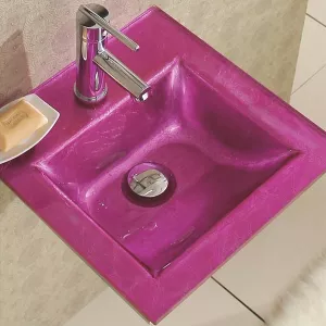 Conjunto de baño Bubble y lavabo de cristal rosa