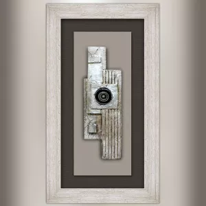Pintura de diseño, collage sobre madera y ocular 70x40cm