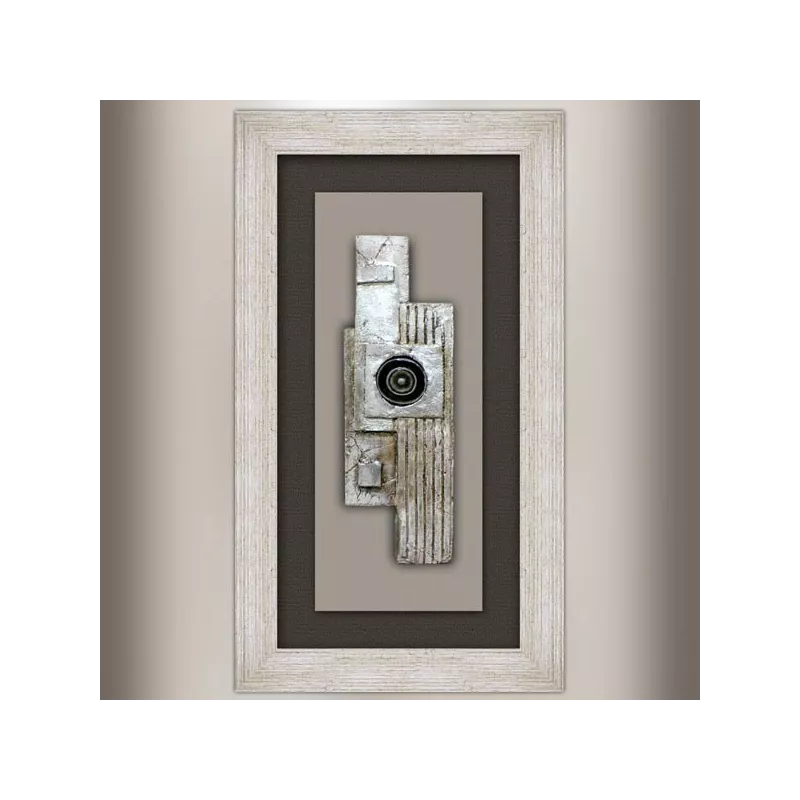 Pintura de diseño, collage sobre madera y ocular 70x40cm