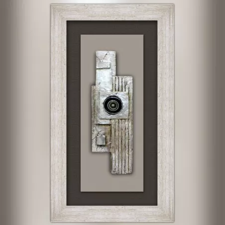 Pintura de diseño, collage sobre madera y ocular 70x40cm