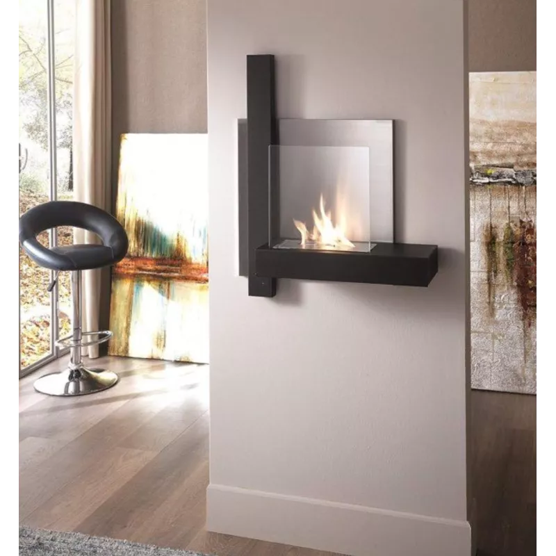 Melrose Chimenea mural de etanol : Wikao Color Negro