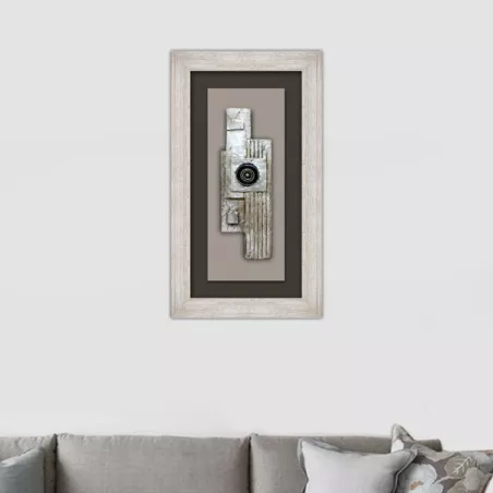 Pintura de diseño, collage sobre madera y ocular 70x40cm