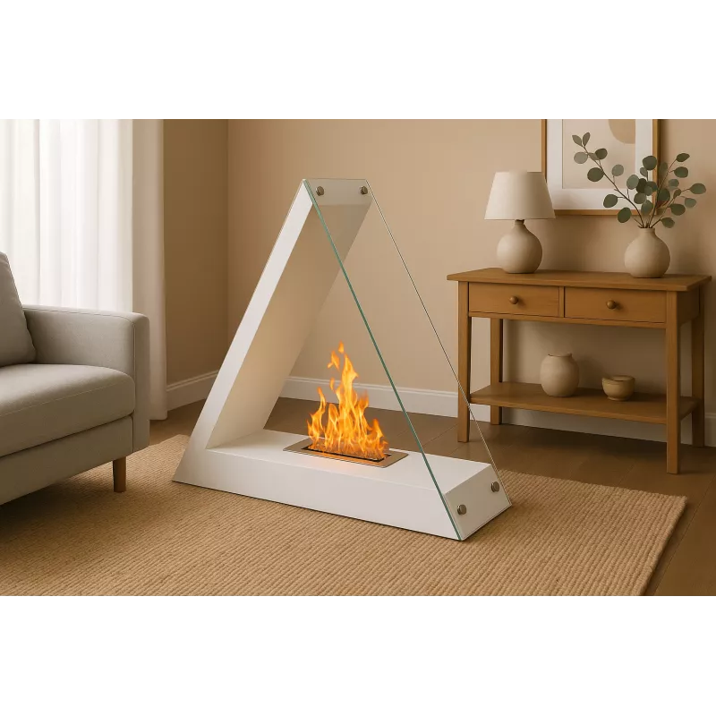 Chimenea de bioetanol triangular Kheops, 80x68x30cm Color Blanco