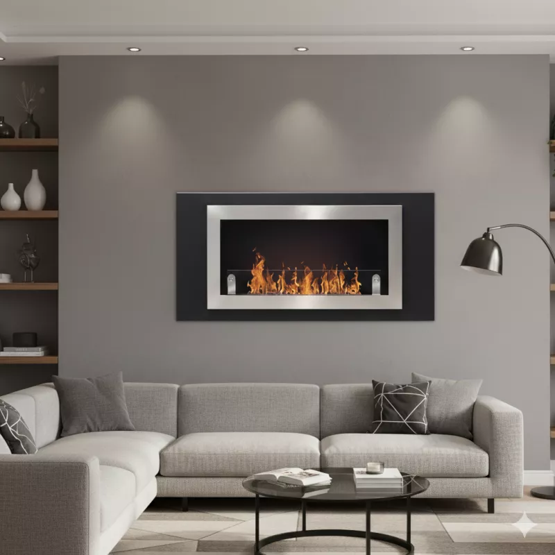 StockholmChimenea mural , 2 chimeneas para 5,4kW Color Acero inoxidable cepillado