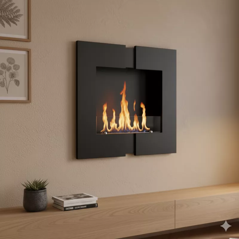Duo Chimenea bioetanol de pared, 60 x 60 x 20cm Color Negro