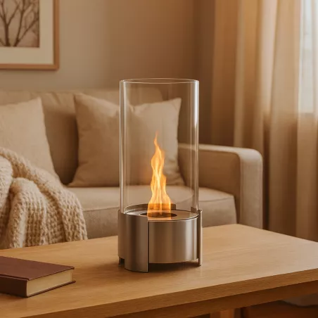 Chimenea de etanol redonda de cristal Twister Color Acero inoxidable cepillado