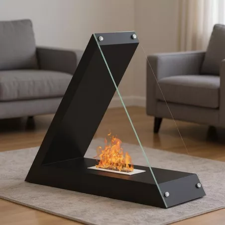Chimenea de bioetanol triangular Kheops, 80x68x30cm Color Negro
