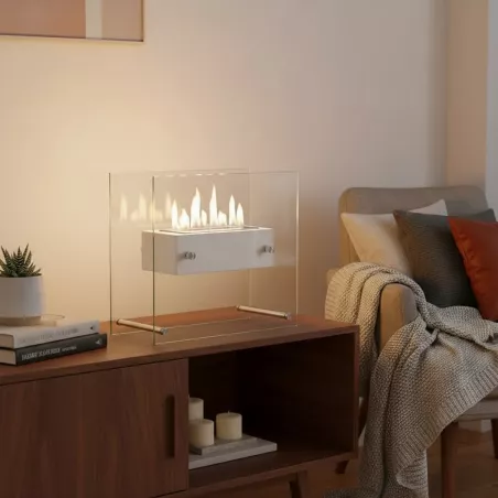 Chimenea acristalada de etanol Zen de pie : Wikao Color Blanco