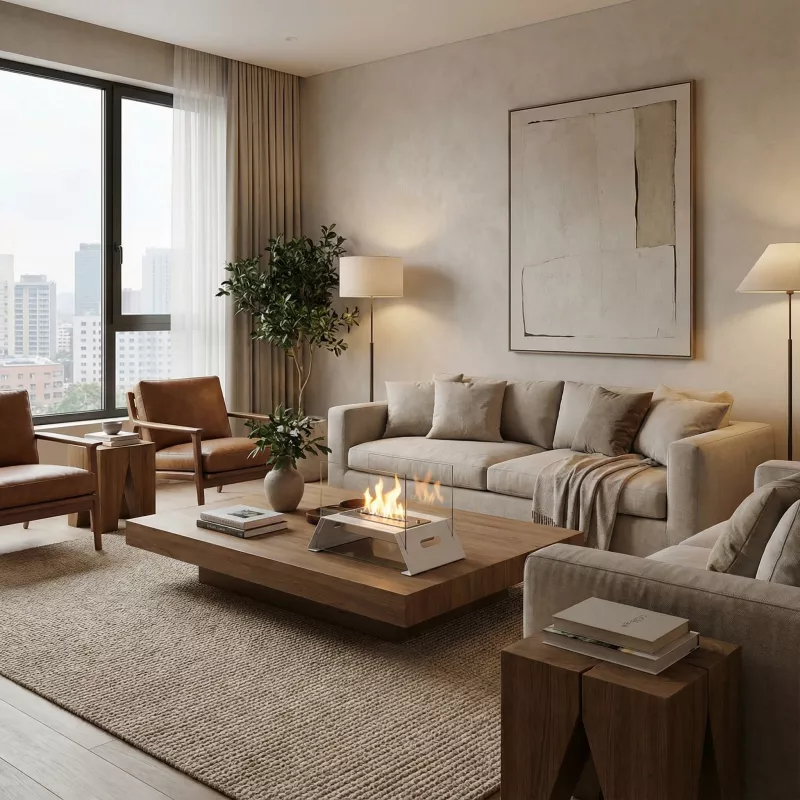 Pequeña chimenea de etanol independiente Diagonal Color Blanco