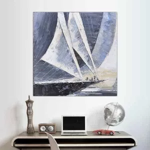 Velero azul marino, tamaño 80 x 80 cm