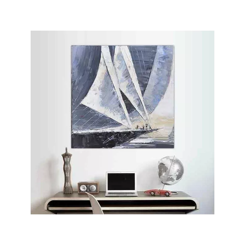 Velero azul marino, tamaño 80 x 80 cm
