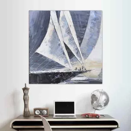 Velero azul marino, tamaño 80 x 80 cm