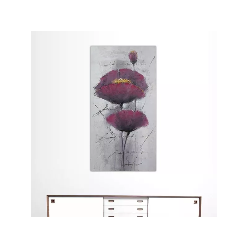 Cuadro amapola violeta, lienzo flor 60x120cm