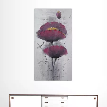 Cuadro amapola violeta, lienzo flor 60x120cm