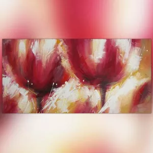 Pintura floral de tono carnal, pintura floral roja