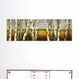 Pintura de naturaleza, bosque y campo de trigo