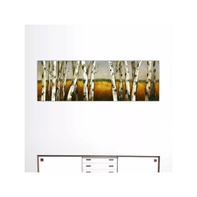 Pintura de naturaleza, bosque y campo de trigo
