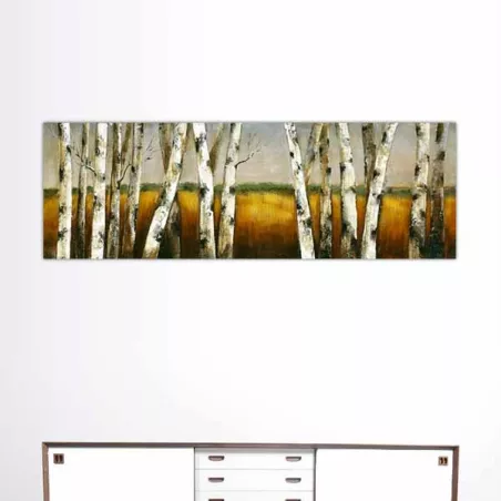 Pintura de naturaleza, bosque y campo de trigo