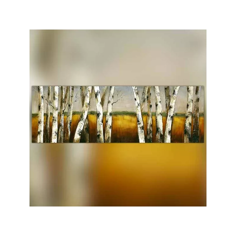 Pintura de naturaleza, bosque y campo de trigo
